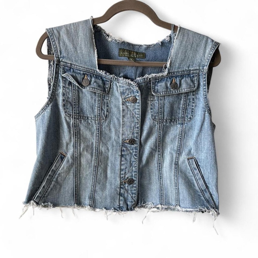 LRL Lauren Jeans Co Cropped Distressed Vest Women's Large Y2K Ralph Lauren